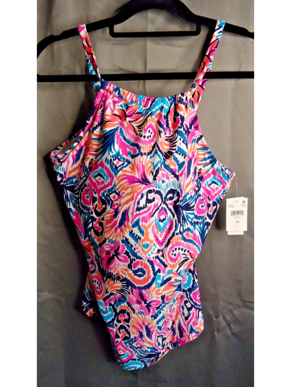 Leilani Tankini Swim Top Size 10 Multicolored Print Full Bust Support Underwire